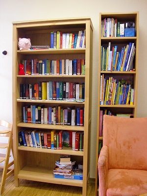 Viele Bücher in einem offen Bücherschrank
